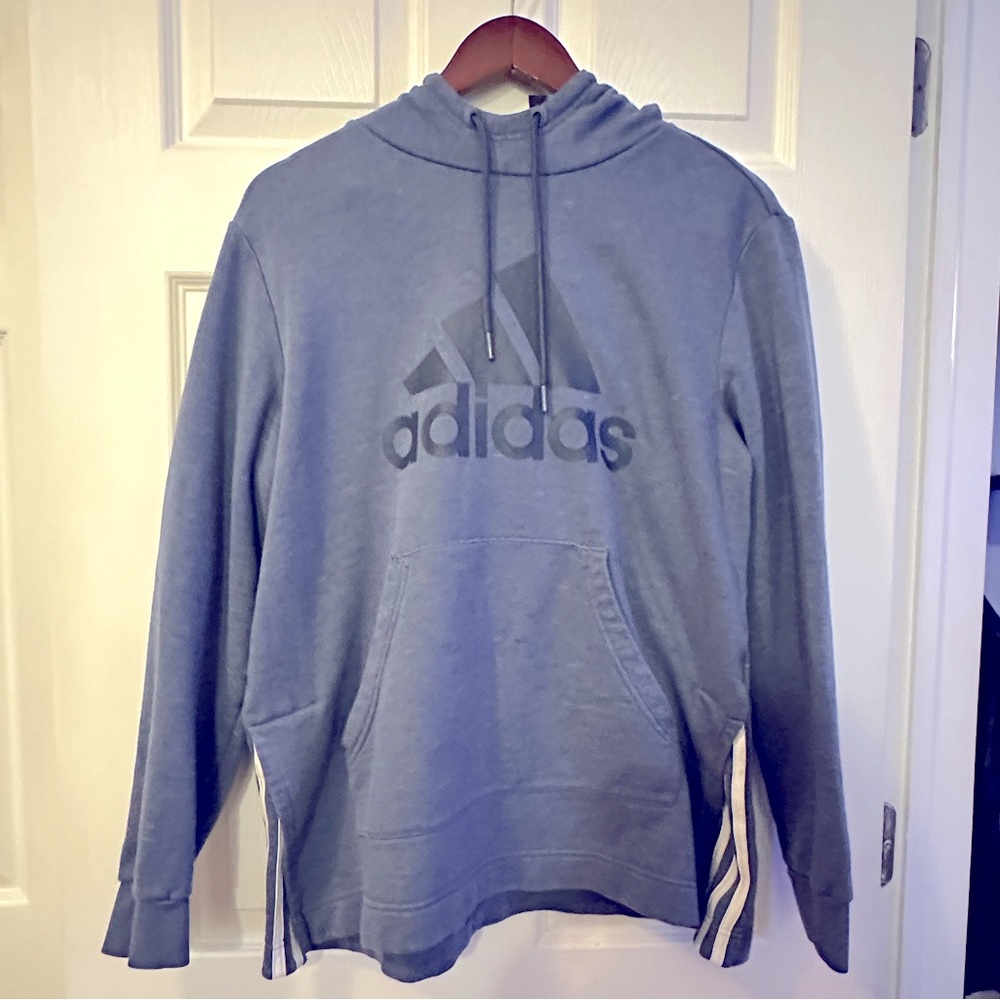 Adidas Womens W PG BOS Athletic Pullover Hoodie Heathered‎ Blue Sz LG